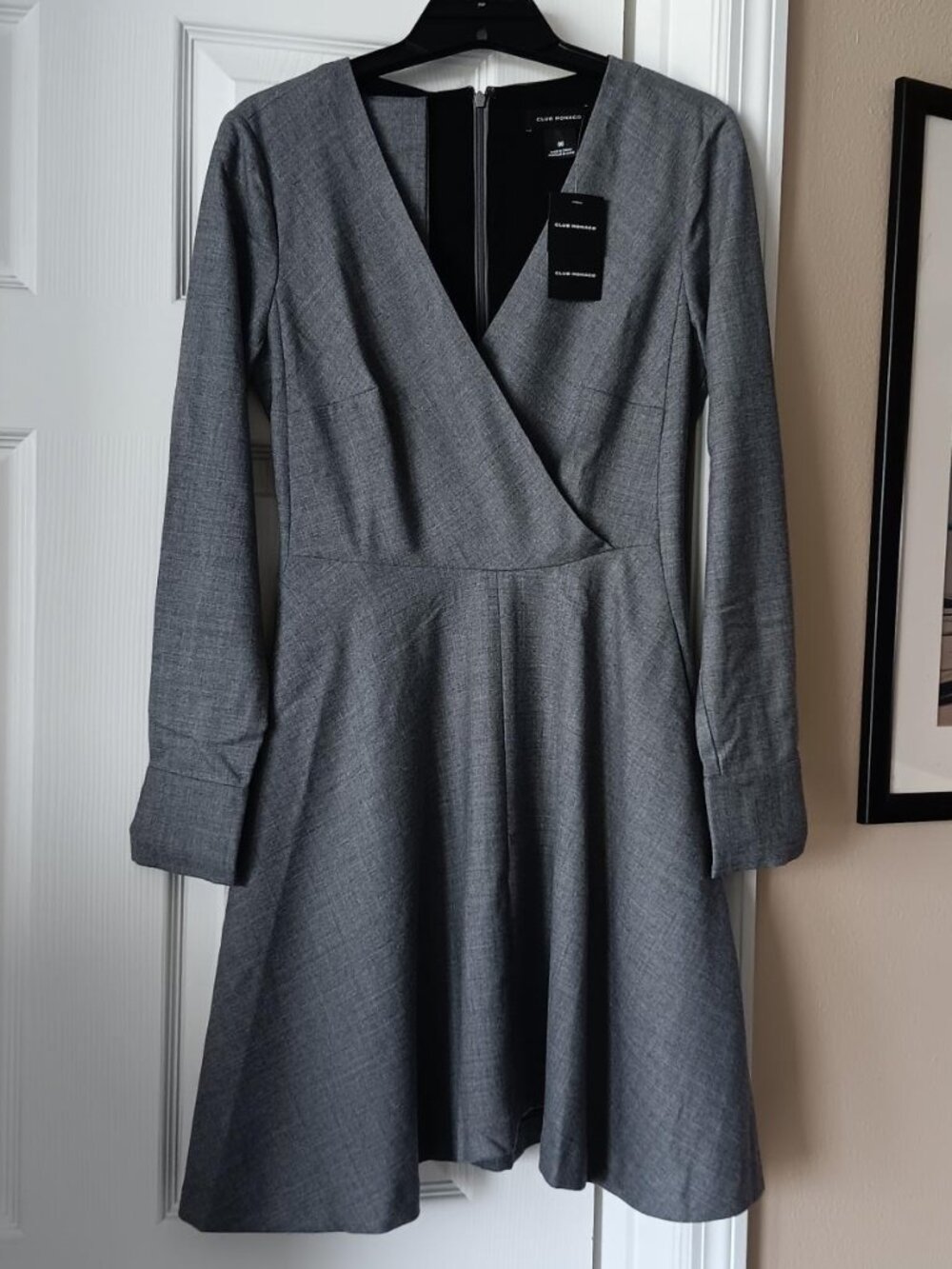 CLUB MONACO Women’s Donisha Gray Wool Blend Faux Wrap Belted Dress Sz 00 NEW
